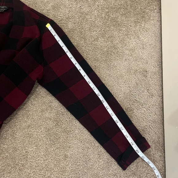 Talbots Pure Merino Wool Red Black Plaid Check Cardigan Sweater Petite Large - Picture 5 of 7